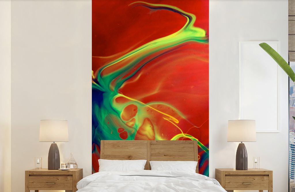 MuchoWow Fototapete für Wohnzimmer oder Schlafzimmer Wandtapete Vinyl Motivtapete Kunst - Tinte - Farben - Psychedelisch - 120x240 cm - Hintergr...