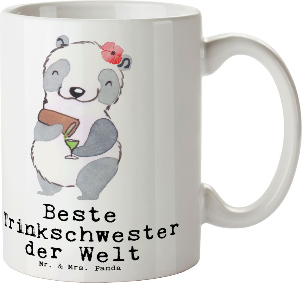 Mr. & Mrs. Panda Tasse mit Spruch Panda Beste Trinkschwester der Welt - Weiß - Geschenk, Teetasse, Geschenkidee, Kaffeebecher, Pott, Kaffeetasse, ...