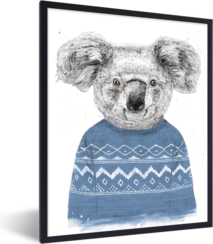 MuchoWow Gerahmtes Poster Koala - Pullover - Winter - Blau 30x40 cm - Poster mit Schwarzem Bilderrahmen Wandposter Rahmen Foto Bilder - Wanddeko ...