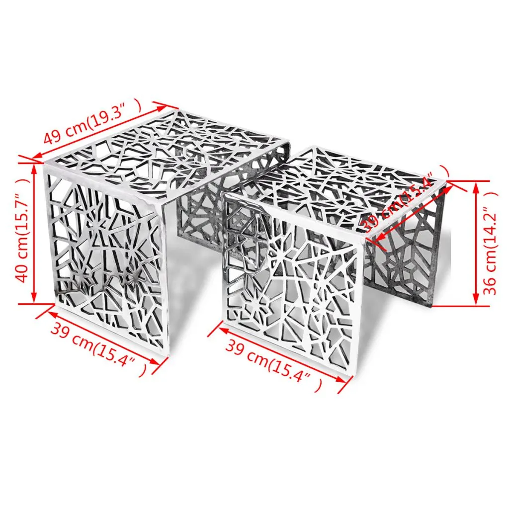 Tables d'appoint en aluminium argenté au design géométrique moderne - 3