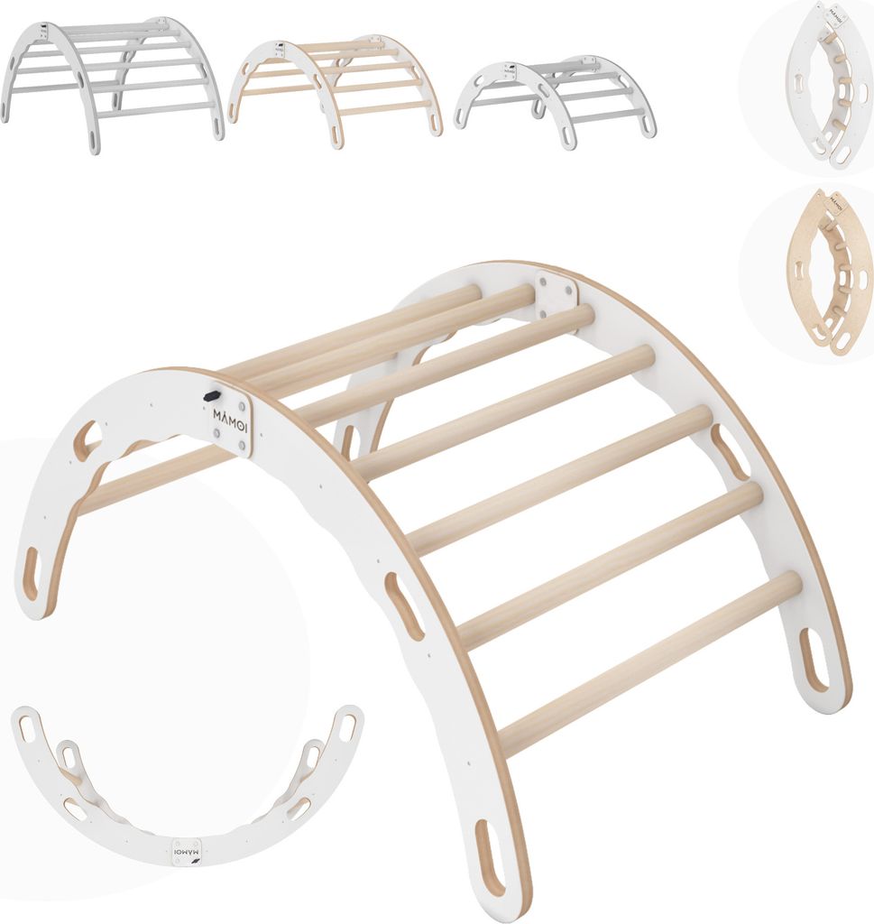 MAMOI Kletterbogen, Kletterdreieck, Baby klettern, Regenbogenwippe aus holz, Holzbogen für Kinder, Klettergerüst indoor ab 1/2/3 jahre