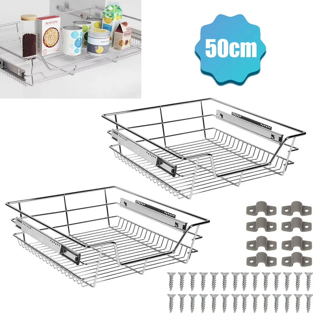 2 Cestelli Estraibili EINFEBEN 50cm - Cassetti Scorrevoli per Dispensa
