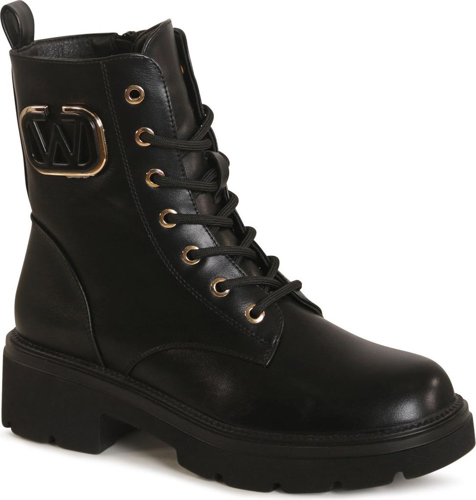 topschuhe24 3204 Damen Plateau Stiefeletten Worker Biker Boots, Farbe:Schwarz, Größe:38 EU