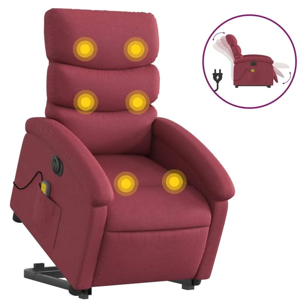 Fauteuil releveur massant électrique en tissu bordeaux pour salon