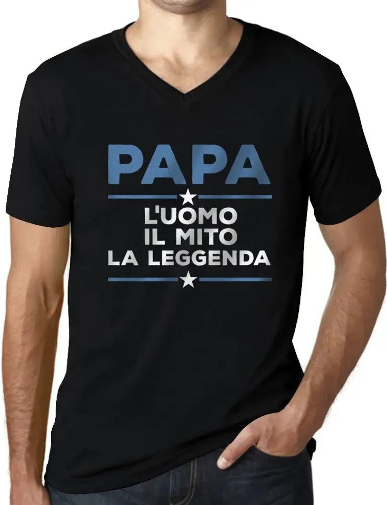 Herren Grafik T-Shirt V-Ausschnitt Papa L'uomo Il Mito La Leggenda Öko-Verantwortlich Vintage Jahrgang Kurzarm Lustige Druck Geburtstag Geschenk Mann