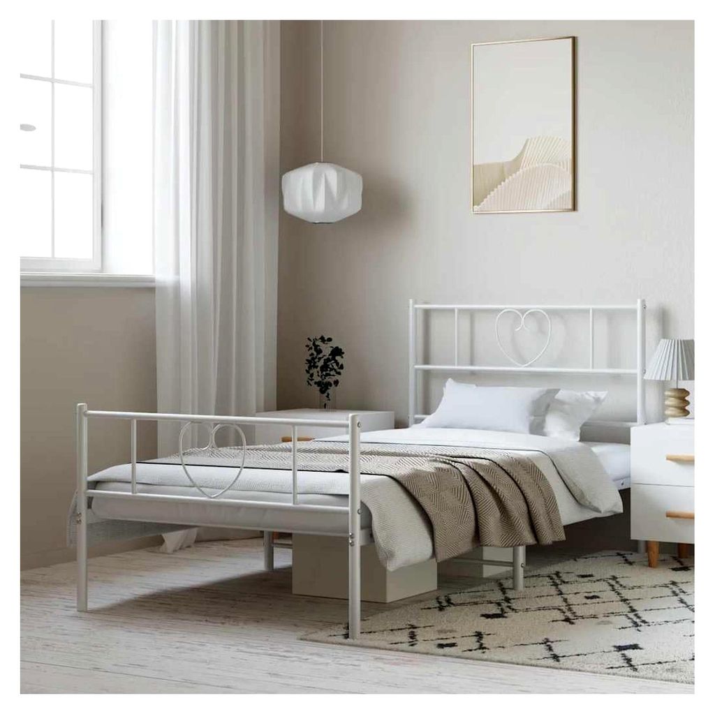 Bettgestell mit Kopf- und Fußteil aus Metall in Weiß 100x200 cm