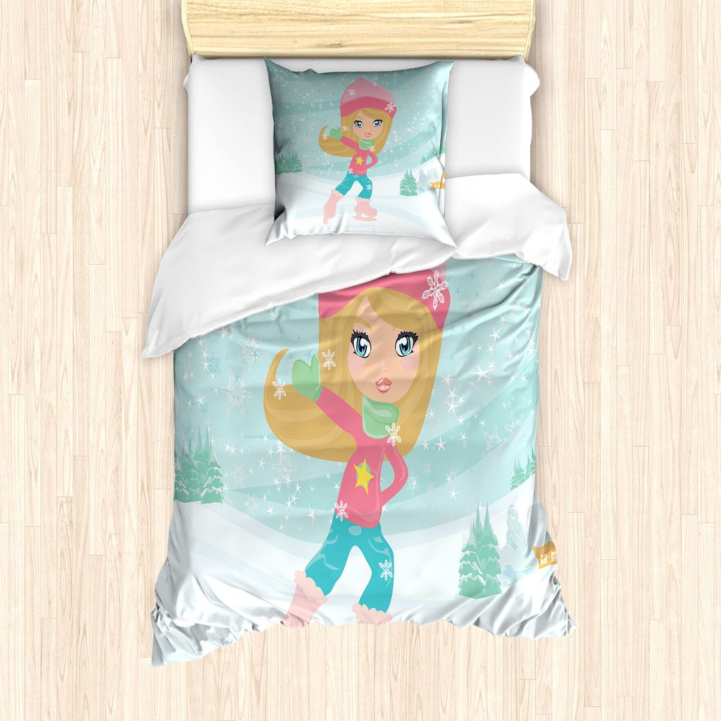 ABAKUHAUS Sport Bettbezug Set für Einzelbetten, Kleines Mädchen Skating, Milbensicher Allergiker geeignet mit Kissenbezug, 135 cm x 200 cm - 80 x...