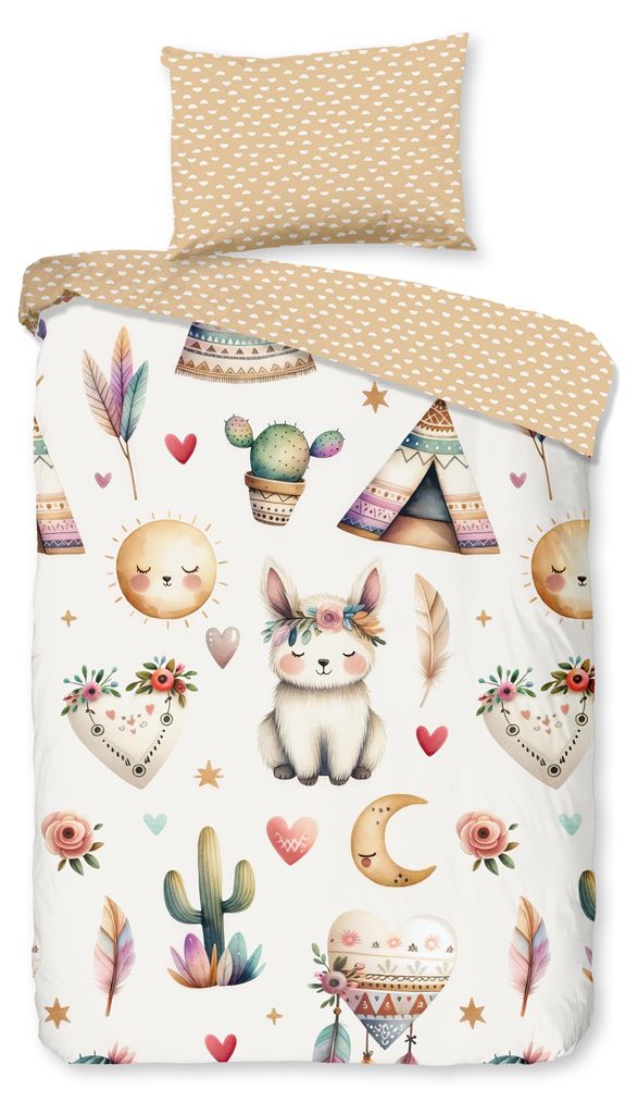 Duvet cover Good Morning 100x135 + 1* 40x60 cm - Desert animals and plants with tipi tent in boho style
