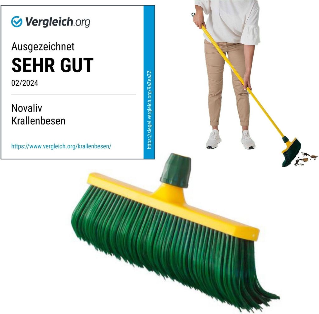 Novaliv Krallenbesen Kopf 40 cm Kunststoff mit Teleskopstiel gebogenen Borsten Gartenbesen Straßenbesen Kehrbesen Laubbesen