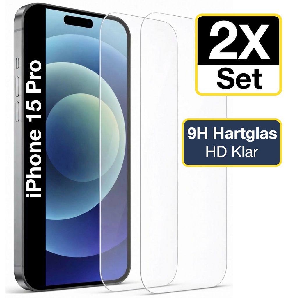 2x iPhone 15 Pro Panzerglas Panzerfolie Displayschutz Schutzfolie Echt Glas Schutzglasfolie Display Folie 9H