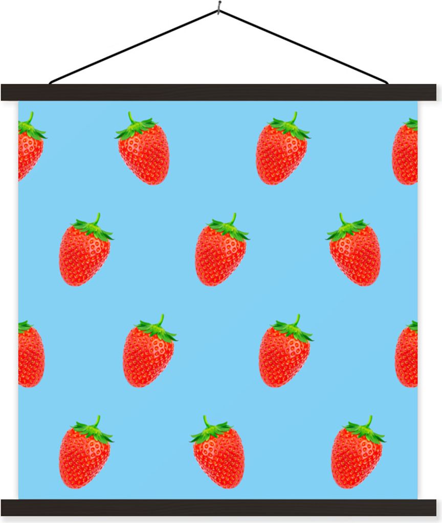 MuchoWow Textilposter Erdbeere - Muster - Sommer 120x120 cm mit schwarzem Rahmen - Aufhängungsset