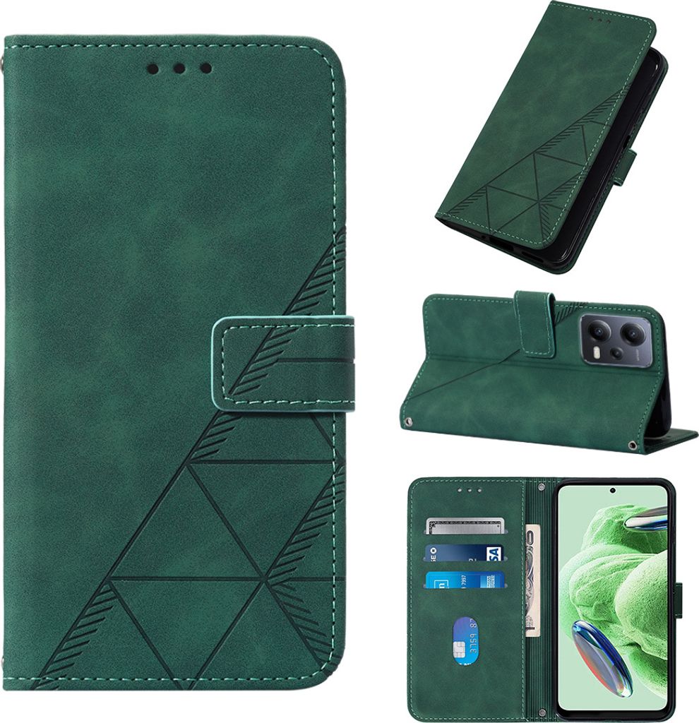 Hülle für Xiaomi Poco X5 /Redmi Note 12 5G Prägung Flip Leder Kartenfächer Schutzhülle mit Ständer Grün