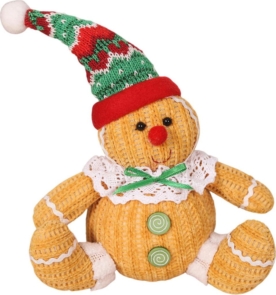 Lebkuchenmann-Puppe, Plüsch, Weihnachtspuppe, Spielzeug, weich gefüllt, sitzender Keks, Lebkuchen, festliche Dekoration für Weihnachten und Neujahr