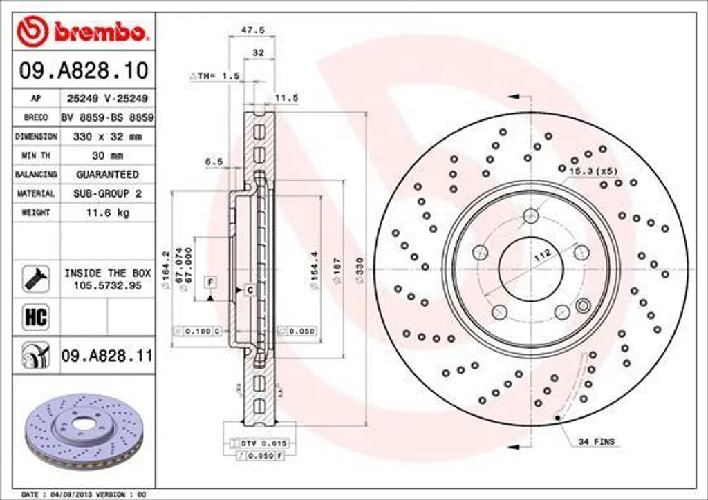 Brembo 09.A828.11 Disque de frein High Carbon pour Mercedes S211 W211