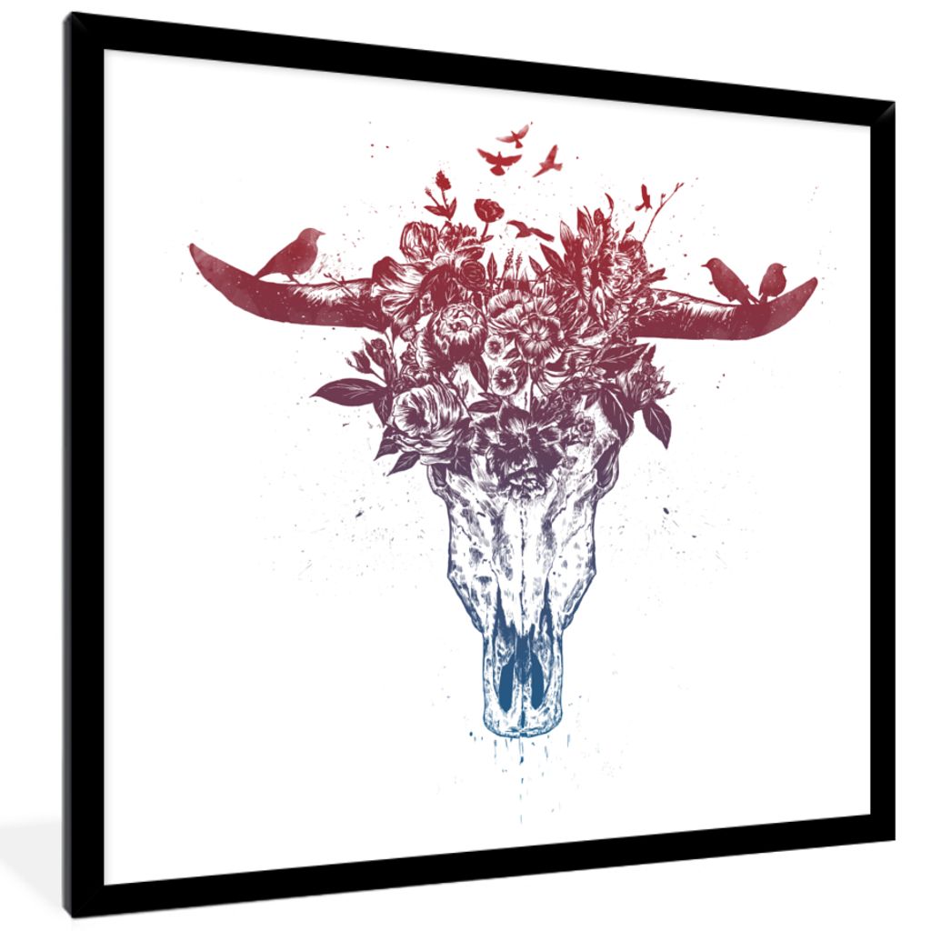 MuchoWow Gerahmtes Poster Schädel - Natur - Vögel - Hörner 40x40 cm - Poster mit Schwarzem Bilderrahmen Wandposter Rahmen Foto Bilder - Mit Ra...