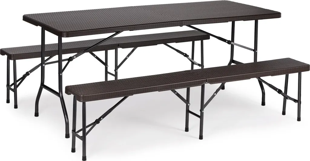 Set table de traiteur 180 cm pliable avec bancs pour manque de place