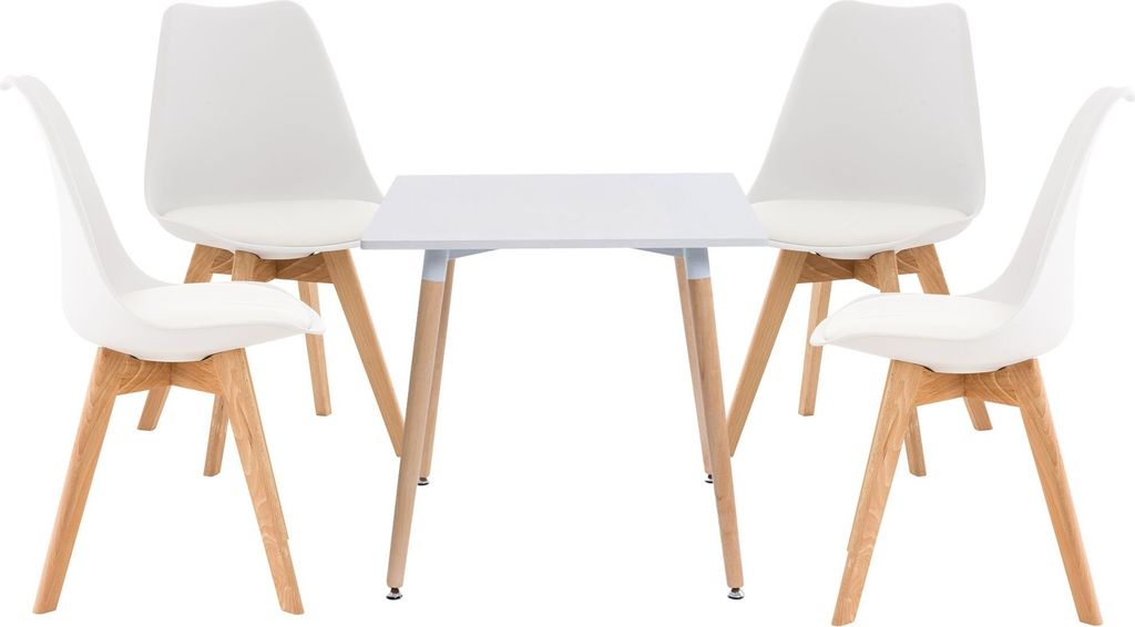 CLP Essgruppe Lente für Küche & Esszimmer | 5-teilig, Retro-Stil natur/weiß