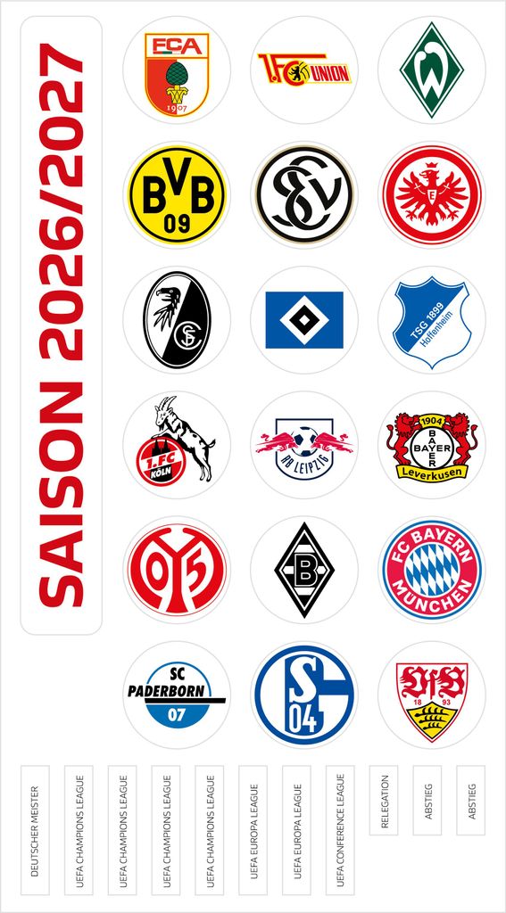 Bundesliga Magnettabelle - Vereinslogos (Saison 2026-2027) Produktbild 