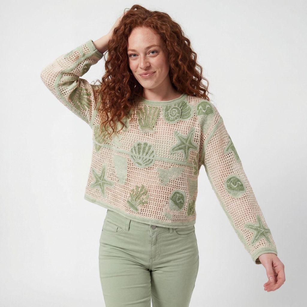 Sommer Shirt Strand Oberteil Cropped 36-40 Baumwoll Häkel Look Shirt für Damen