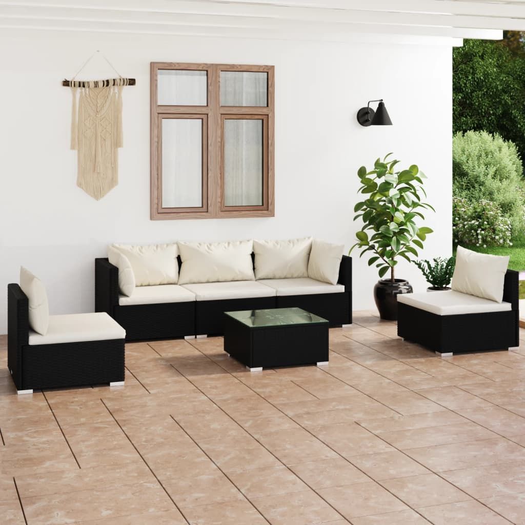 Cloris Designermöbel 6-tlg. Garten-Lounge-Set mit Kissen Poly Rattan Schwarz 2024 Neu