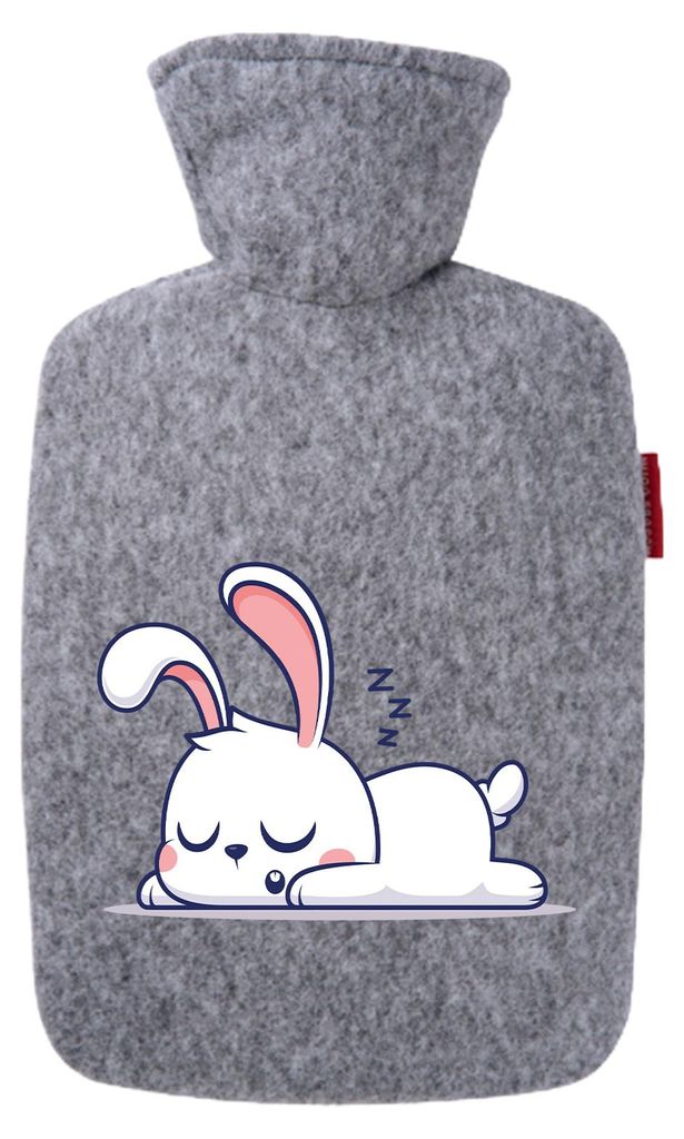 Huuraa Wärmflasche Hase Comic 1,8 Liter Filz Classic Filzbezug Bettflasche Geschenkidee