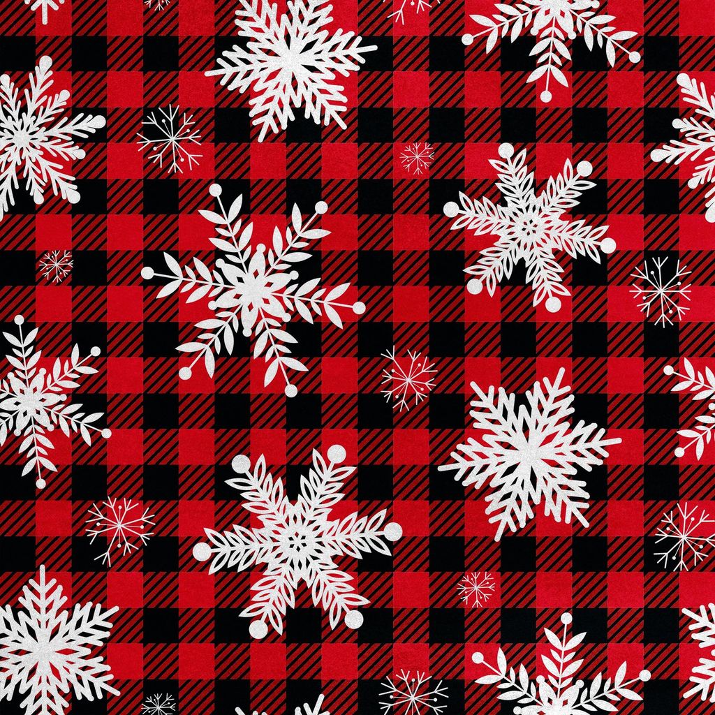 Royal Samt Stoff Polyester Zum Nähen - Motiv Schneeflocken auf karierten