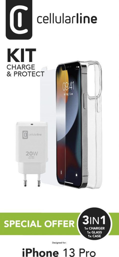 Cellularline STARTER KIT - iPhone 13 Pro, Cover, Apple, iPhone 13 Pro, 15,5 cm (6.1"), Weiß