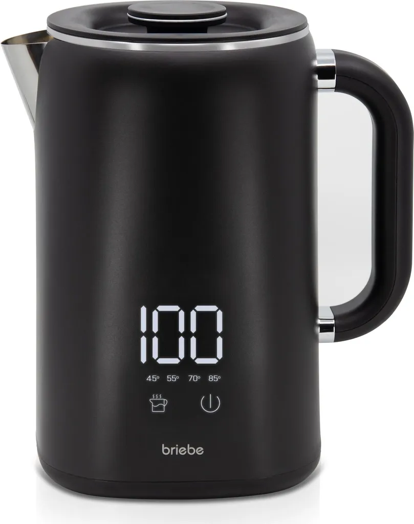Bouilloire 1,7L avec thermostat réglable 45-100°C et écran LED Briebe