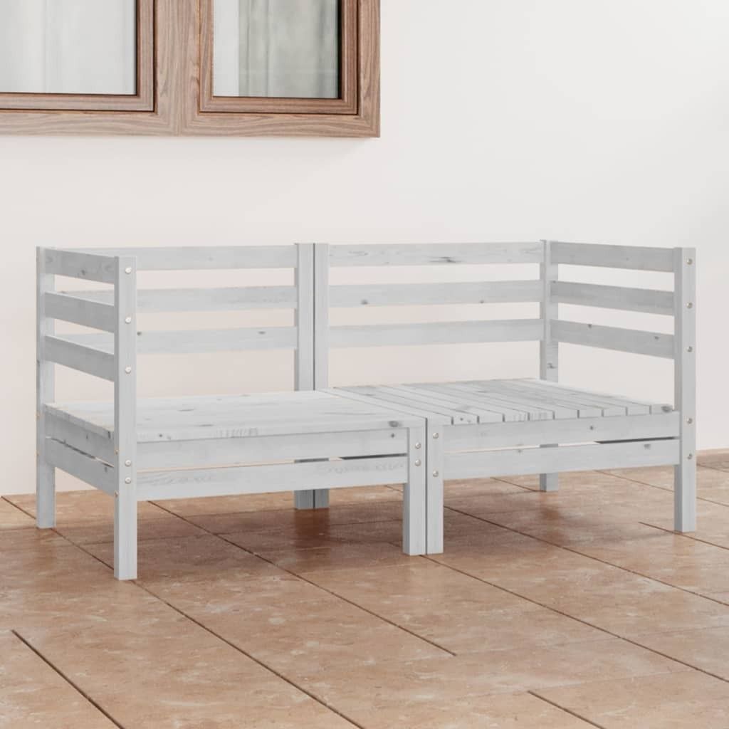 The Living Store 2-Sitzer-Gartensofa Weiß Kiefer Massivholz