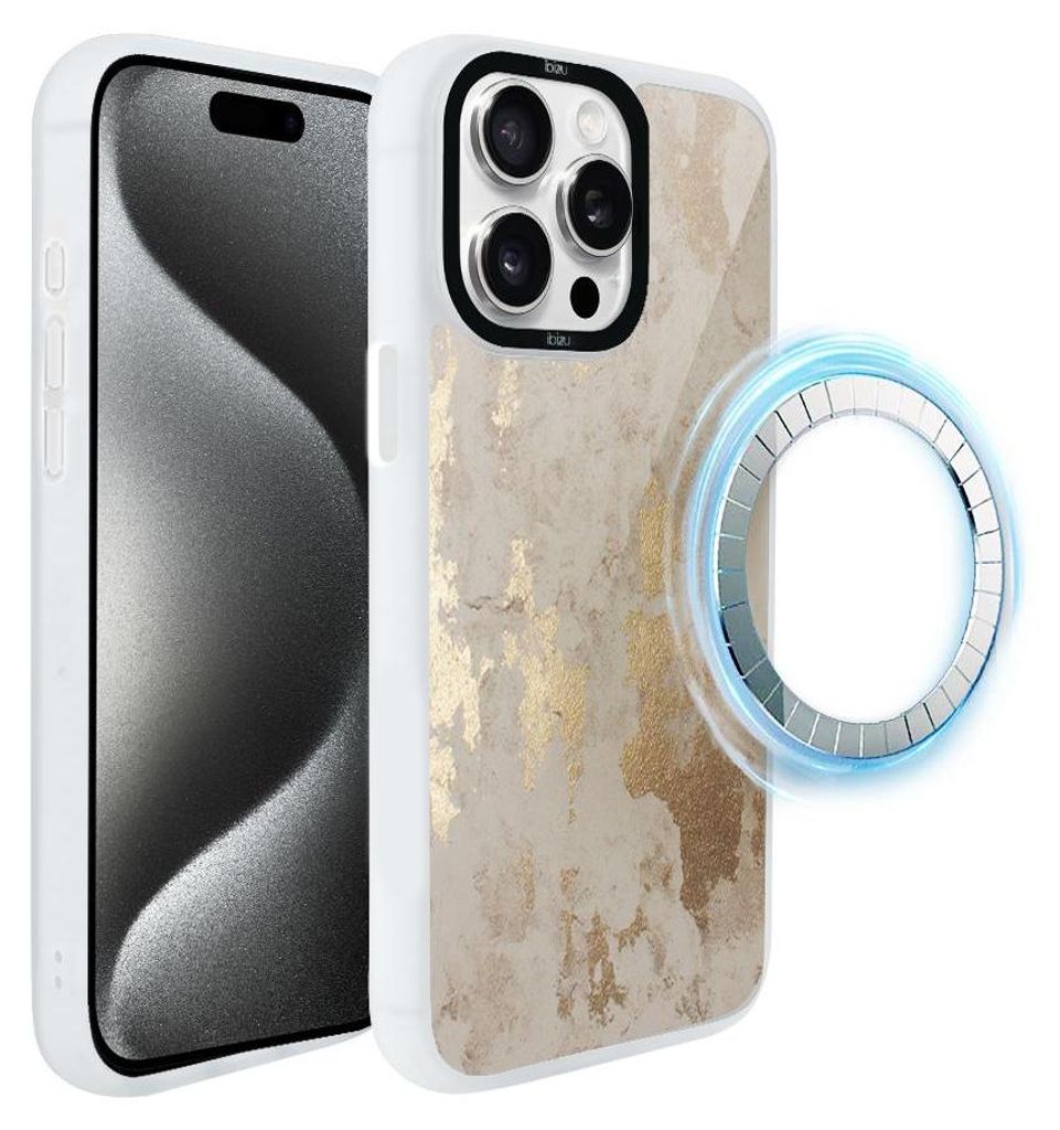 Schutzhülle für das iPhone 15 Pro Max, MagSafe-kompatibel, mattweiße Seiten, Goldmarmor