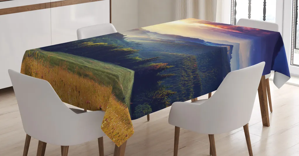 ABAKUHAUS Tovaglia Marina Con Pesci E Onde, 140x200 Cm, In Poliestere Setoso, Antimacchia, Blu/Viola/Arancione