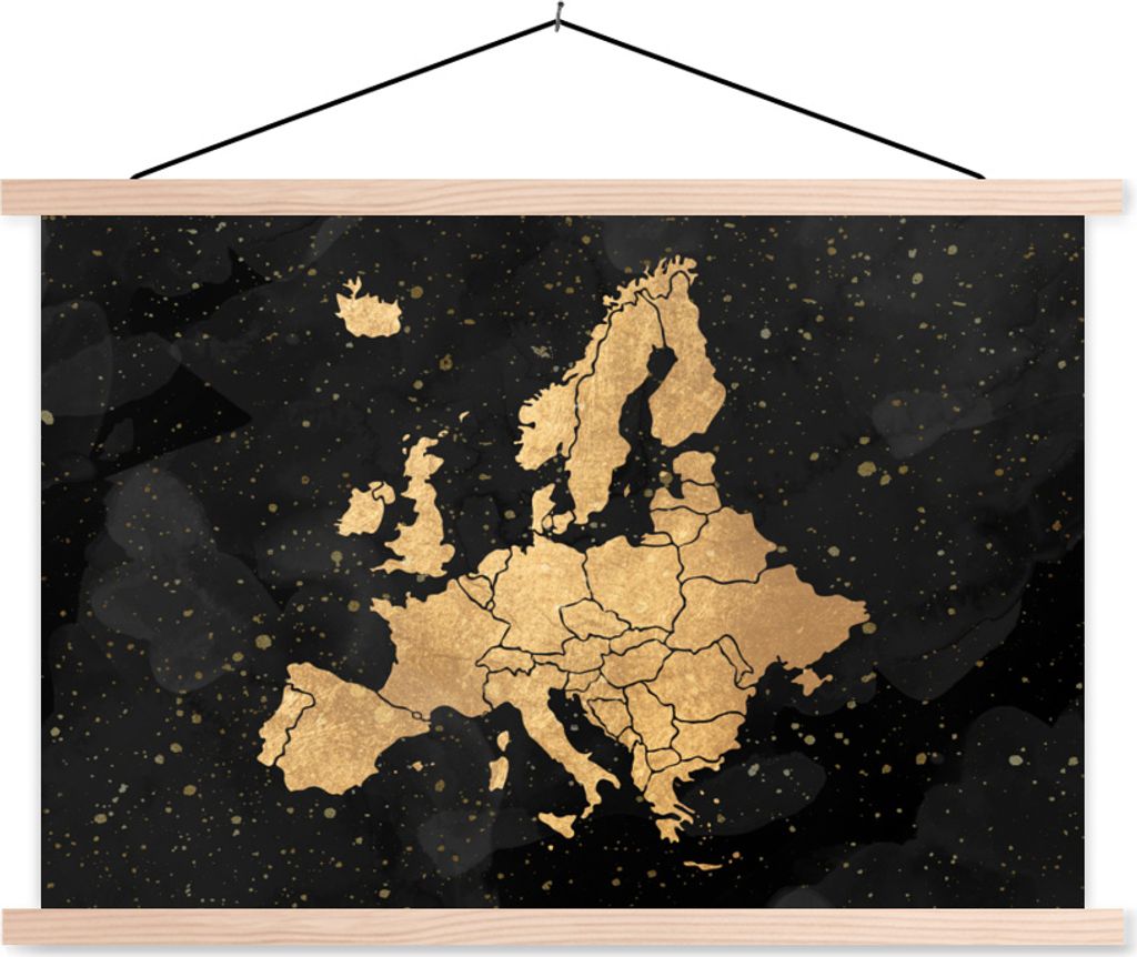 MuchoWow Textilposter Karte - Europa - Gold 60x40 cm mit holzfarbenen Rahmen - Bilder