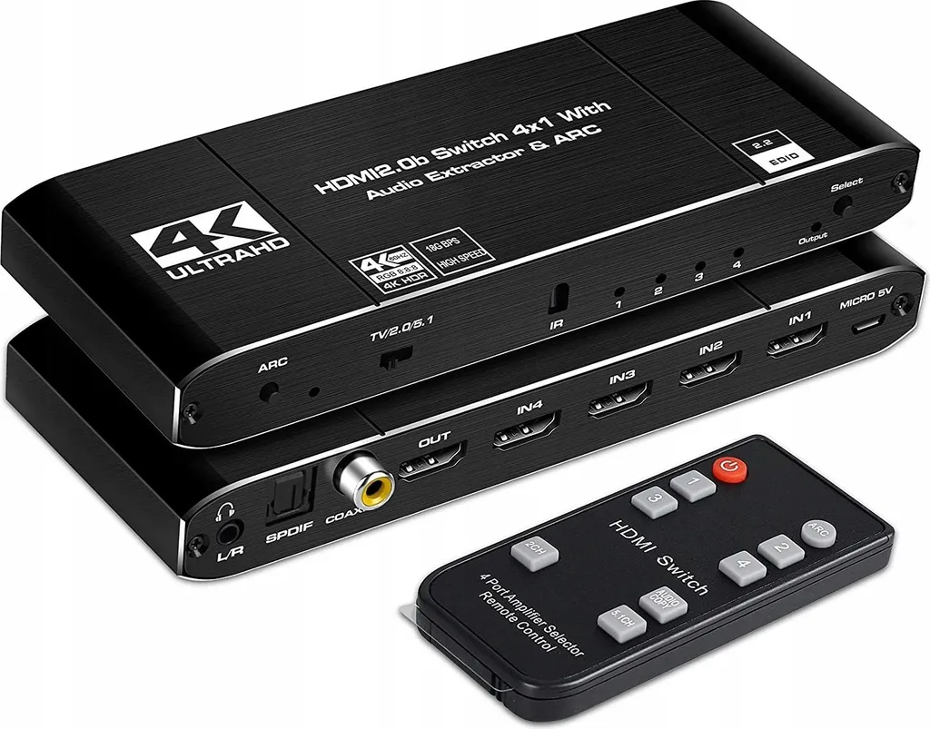 Commutateur HDMI 4 ports pour Console et PC avec Sortie Audio Jack