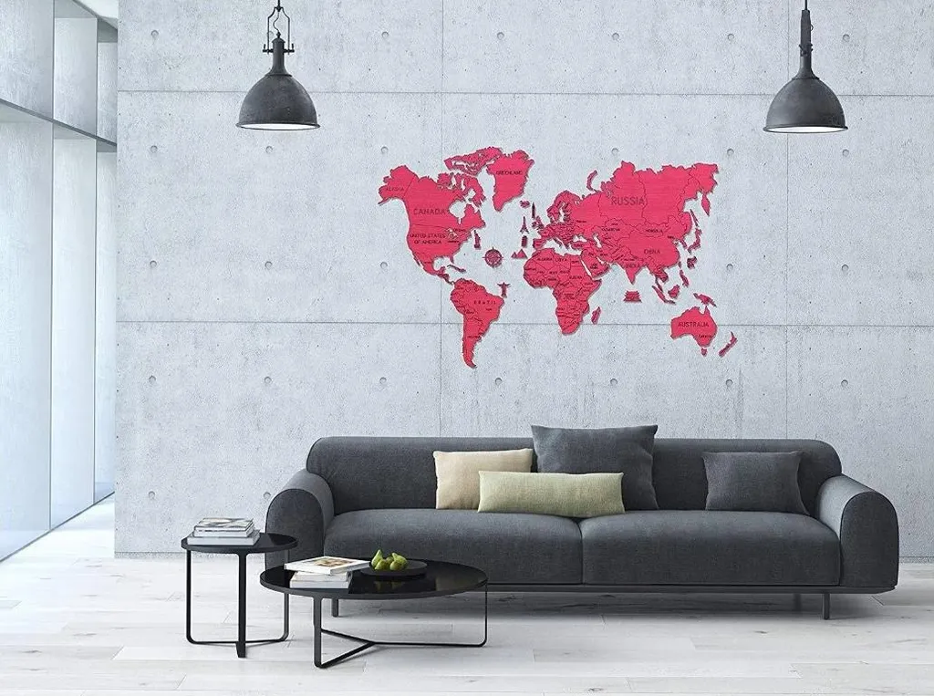 Carte du monde en bois rouge XXL : habillez vos murs avec 110 pièces