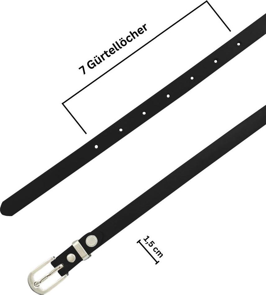 Ledergürtel Damen, GERMANY 1,5 cm schmaler Echtleder Gürtel, für Kleid und Anzughose, 100% Leder, Schwarz, Größe 85
