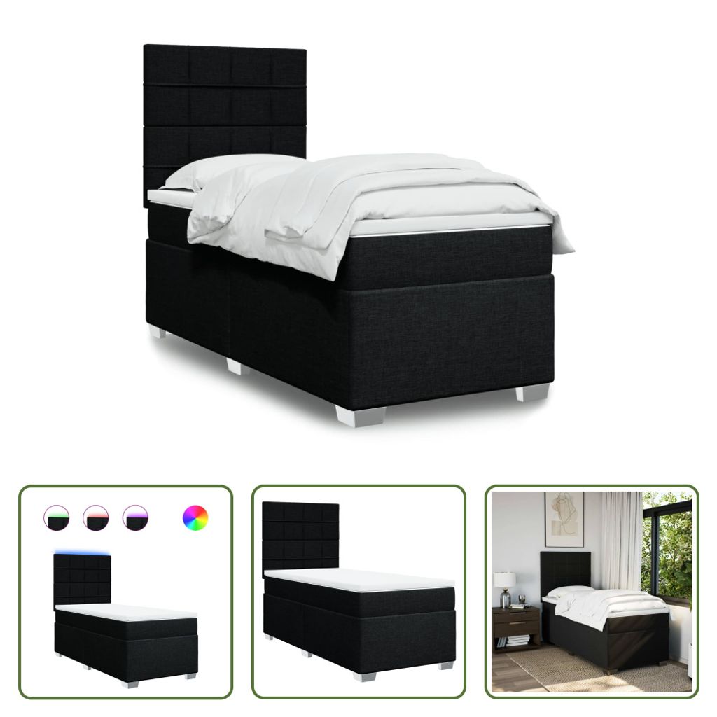 The Living Store Boxspringbett mit Matratze Schwarz 90x190 cm Stoff