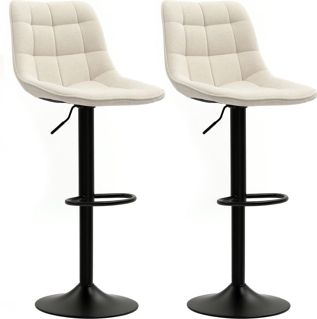 HOMCOM Barhocker 2er-Set, Gepolstert Barstuhl mit Lehne, Stahlgestell, Chenille-Optik, Höhenverstellbare Küchenstühle mit Fußstütze 360° Dreh...