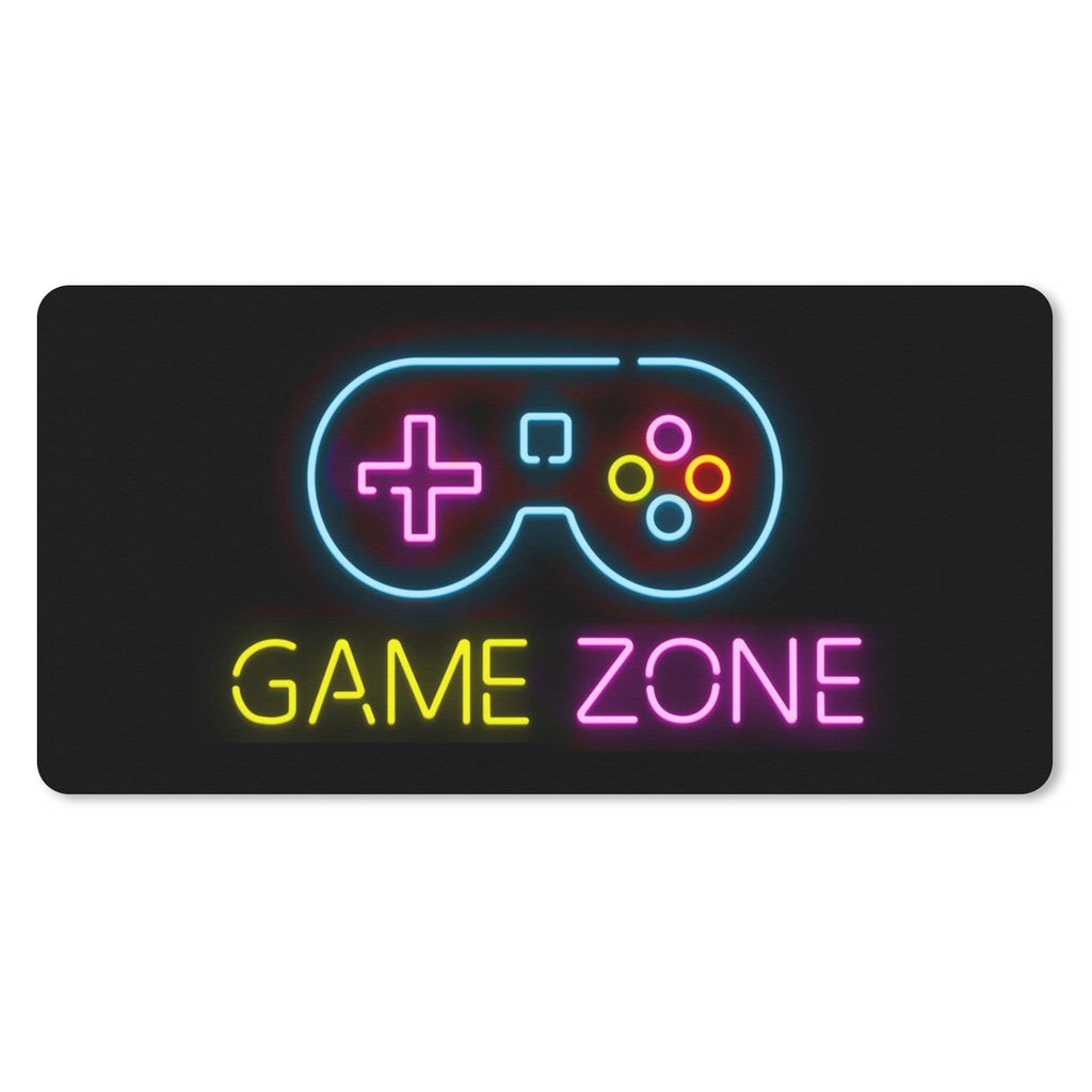 MuchoWow Gaming Schreibtischunterlage Controller - Spiel - Neon - Schwarz - Zitate - Spielzone 80x40 cm - XXL Mauspad - Gaming Mauspad - Coole Sc...
