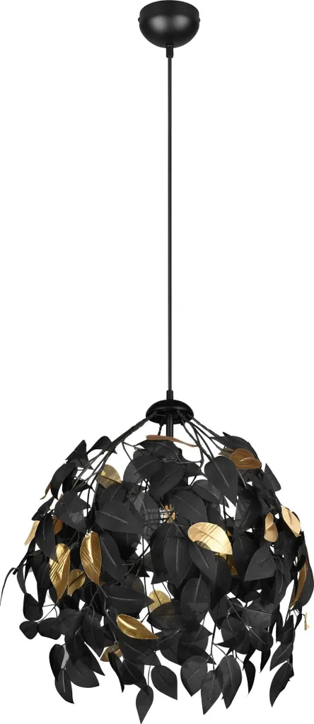 Suspension métal noir et or LEAVY style feuillage 38cm, culot E27 par RL