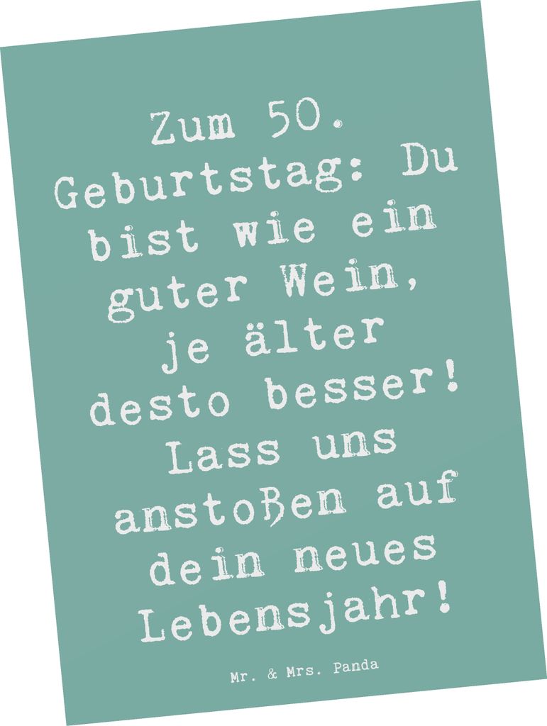 Mr. & Mrs. Panda Postkarte Spruch 50. Geburtstag - Meeresbrise - Geschenk, Jubiläum, Ansichtskarte, Geburtstagsgeschenk, guter Wein, bildkarte, Po...