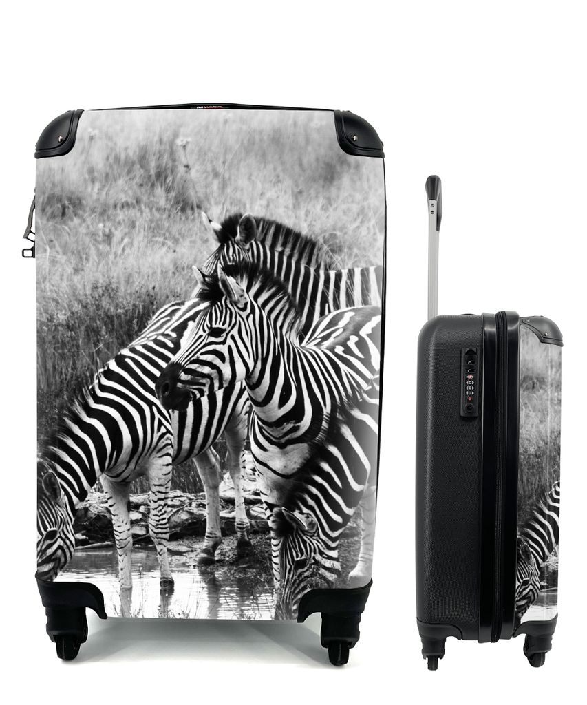 MuchoWow Koffer Handgepäck Trolley Rollkoffer Kleine Reisekoffer mit 4 Rollen - Trinkende Zebras - Cabin Size < 55x40x23 cm & 55x40x20 cm - Foto...