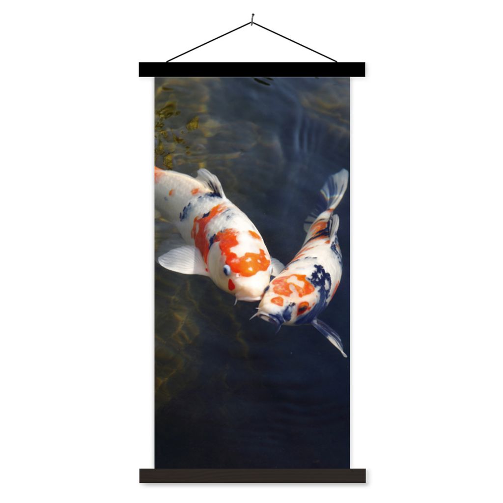 MuchoWow Textilposter Zwei Koi-Karpfen im Wasser 60x120 cm mit schwarzem Rahmen - Magnete