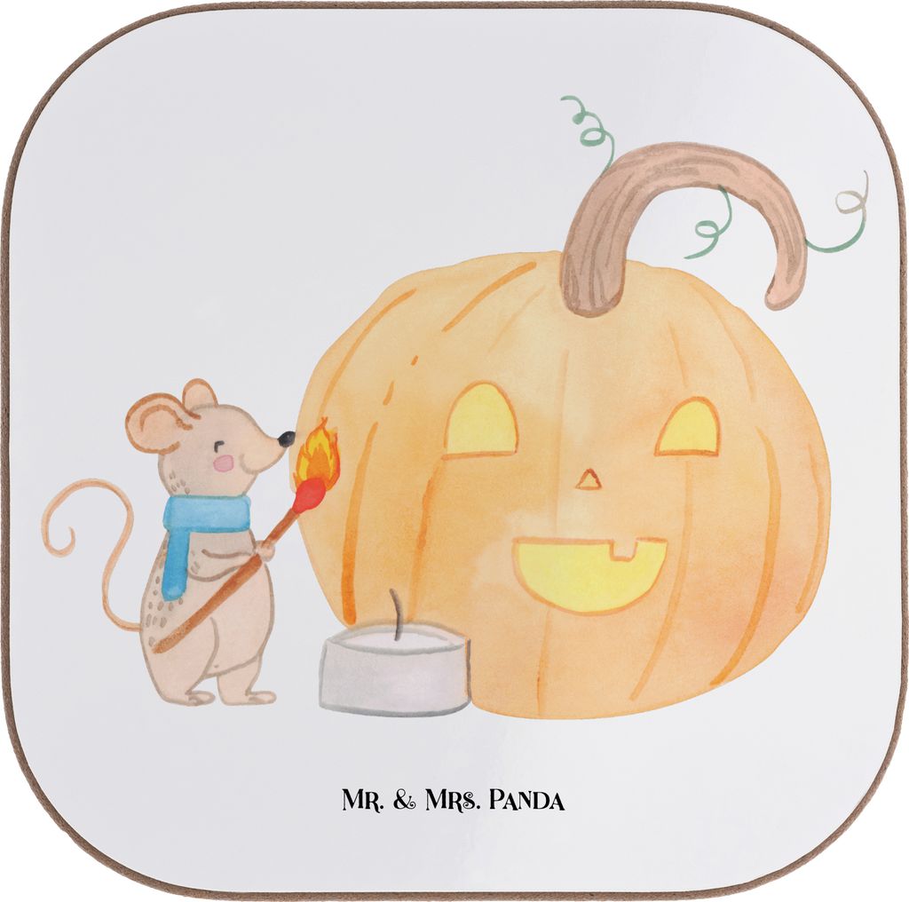 Mr. & Mrs. Panda Untersetzer Glas Kürbis Maus - Weiß - Geschenk, Dekoration, Trick Or Treat, gläseruntersetzer, Halloween, Deko, Kaffee, Kerzen,...