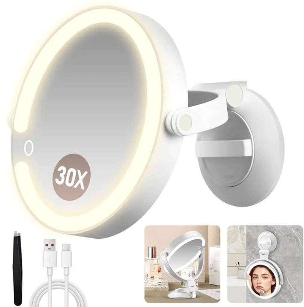 Miroir de maquillage LED grossissant 30x double face avec ventouse