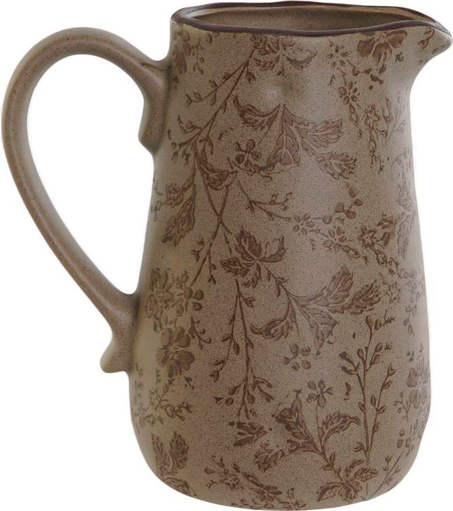 Home ESPRIT Krug Braun Grün Steingut Shabby Chic Pflanze Blatt