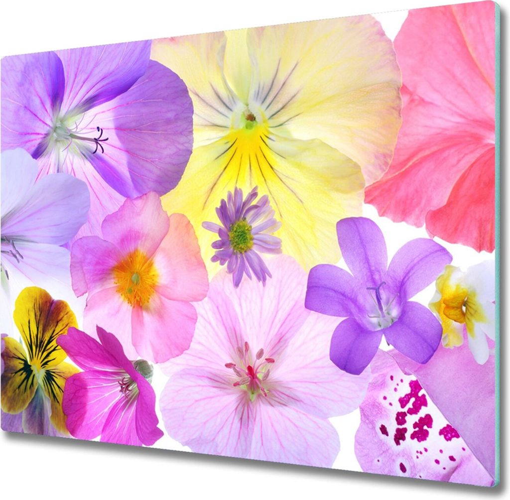 Glas Herdabdeckplatte 60x52 cm Spritzschutz Glasabdeckplatte Schneidebrett Stiefmütterchen