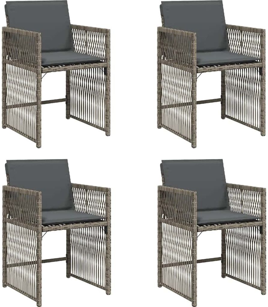 vidaXL Gartenstühle mit Kissen 4 Stk. Grau Poly Rattan