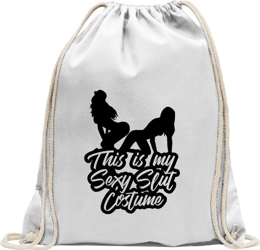 Kiwistar - Turnbeutel - weiss - This is My y Slut Costume - Fun Rucksack Sport Beutel Gymsack Baumwolle mit Ziehgurt