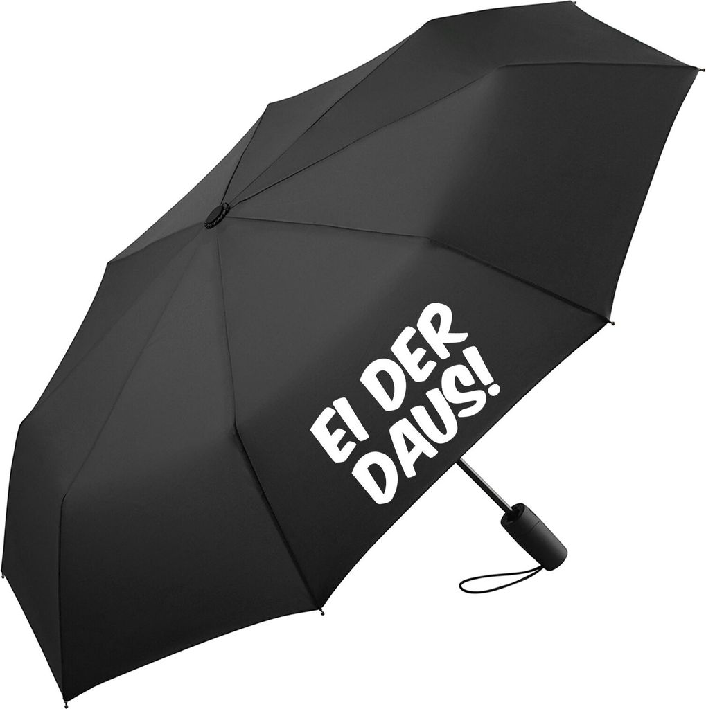 Huuraa Regenschirm Ei der Daus Schriftzug 98cm Schwarz Sturmfest Taschenschirm Geschenkidee