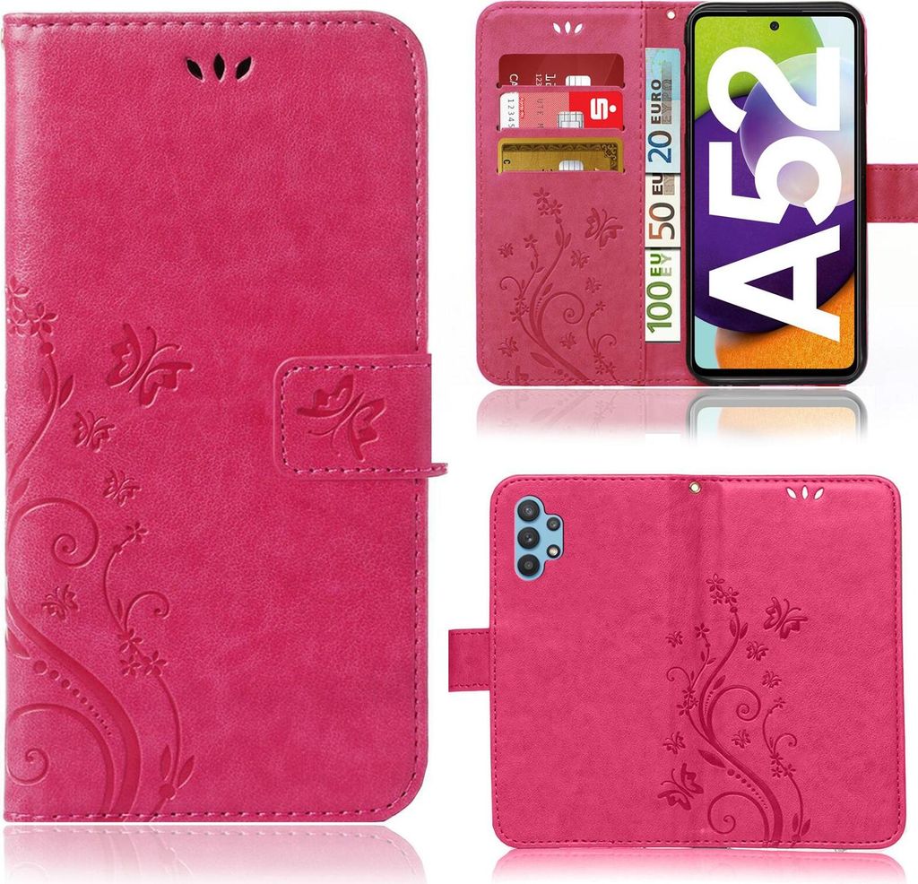 Handy Tasche für Samsung Galaxy A52 / A52 5G / A52s 5G Schutz Hülle Handyhülle mit Blumenmuster Klapp Hülle mit Standfunktion und Kartenfäche...